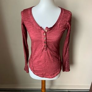 Free People Acid Wash Lace Sleeve Henley Top